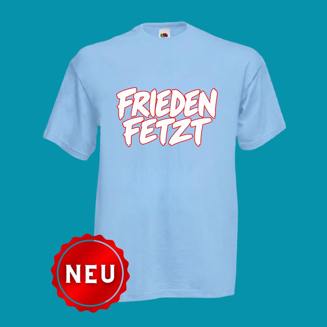 T-Shirt "Frieden Fetzt" Himmelblau/Rot/Weiß