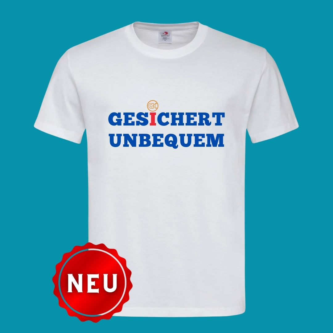 T-Shirt "GESICHERT UNBEQUEM" Weiß/Blau
