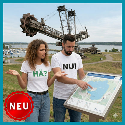 Das Party T-Shirt "HÄ? - NU!"  Weiß/Grün/Schwarz