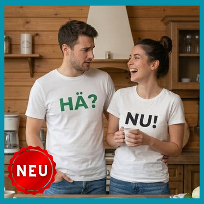 Das Party T-Shirt "HÄ? - NU!"  Weiß/Grün/Schwarz