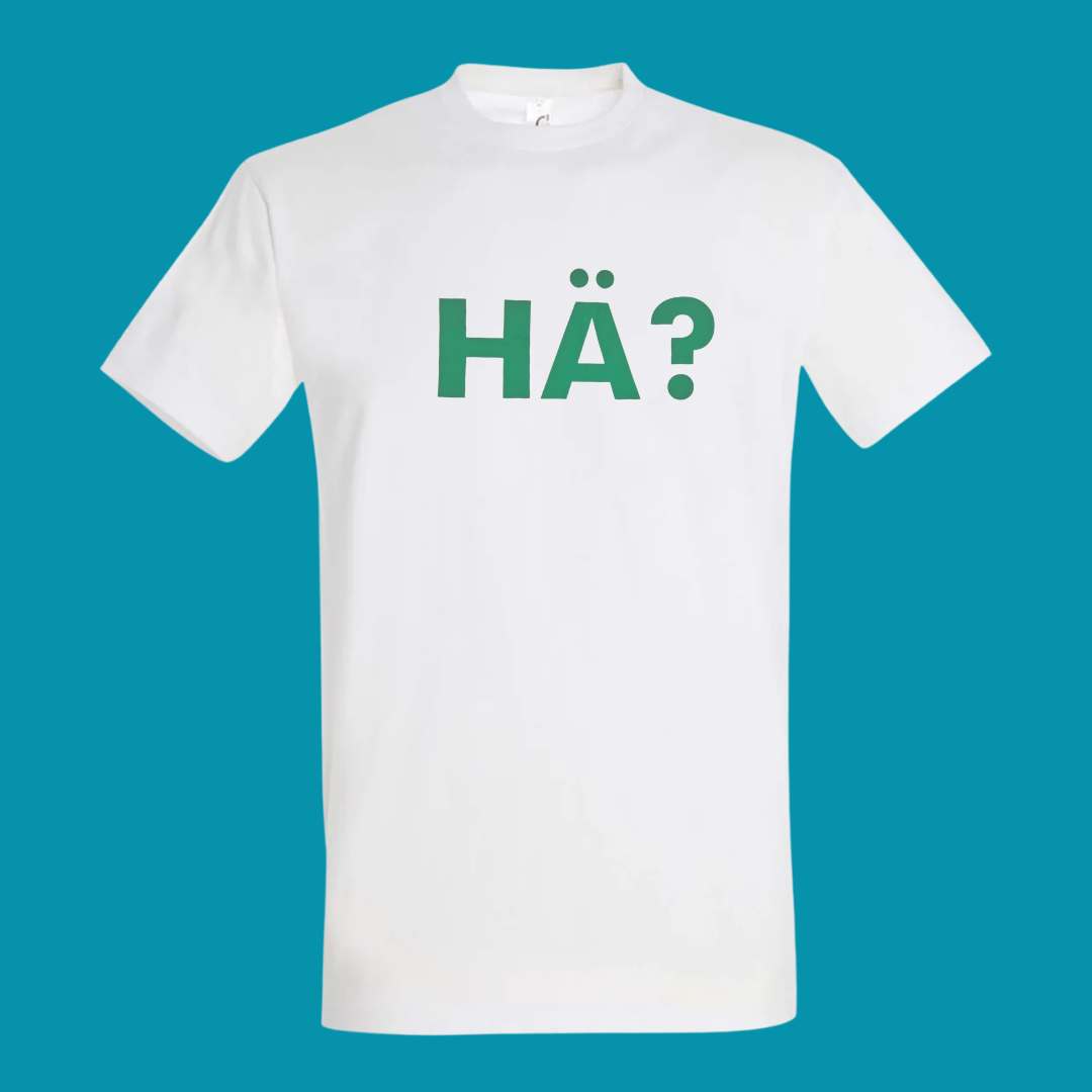 Das Party T-Shirt "HÄ? - NU!"  Weiß/Grün/Schwarz