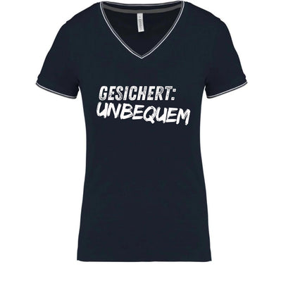 T-Shirt Damen "GESICHERT: UNBEQUEM" - Dunkelblau/weiß - Uwe Steimle