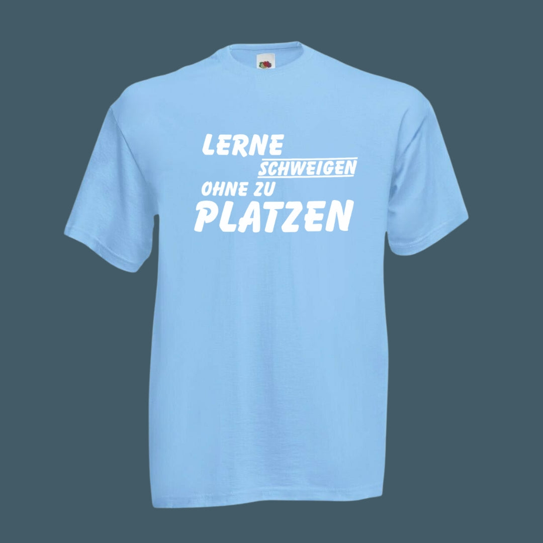 T-Shirt "LERNE SCHWEIGEN OHNE ZU PLATZEN" - Himmelblau/Weiß - Uwe Steimle